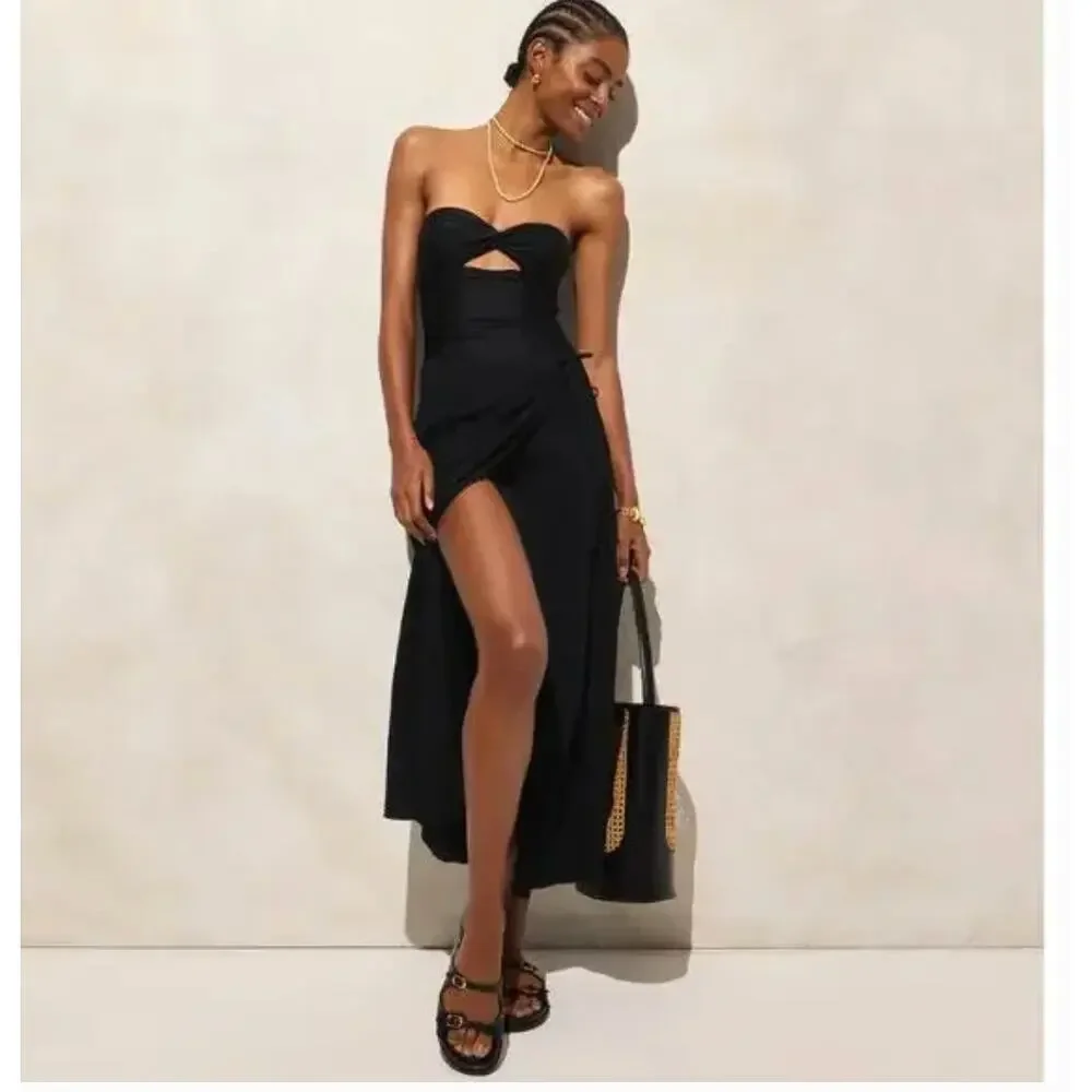 J.Crew Gemma Ruched Bandeau Cut Out One Piece Swimsuit 8 NWT Black Swim CI344